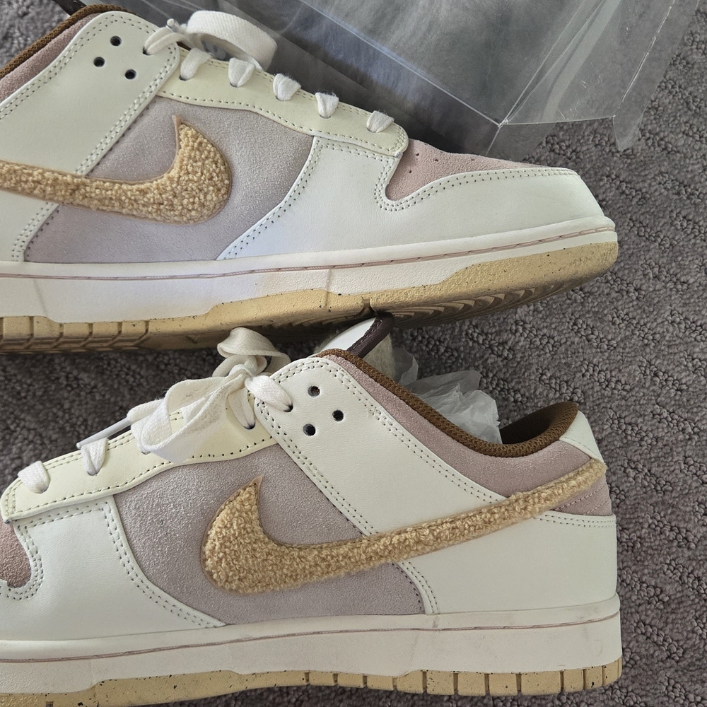Cream and Tan Sneakers with Textured Swoosh